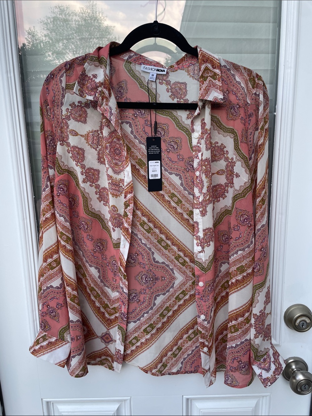 Fashion Nova Pink Paisley-Print Button Down Shirt